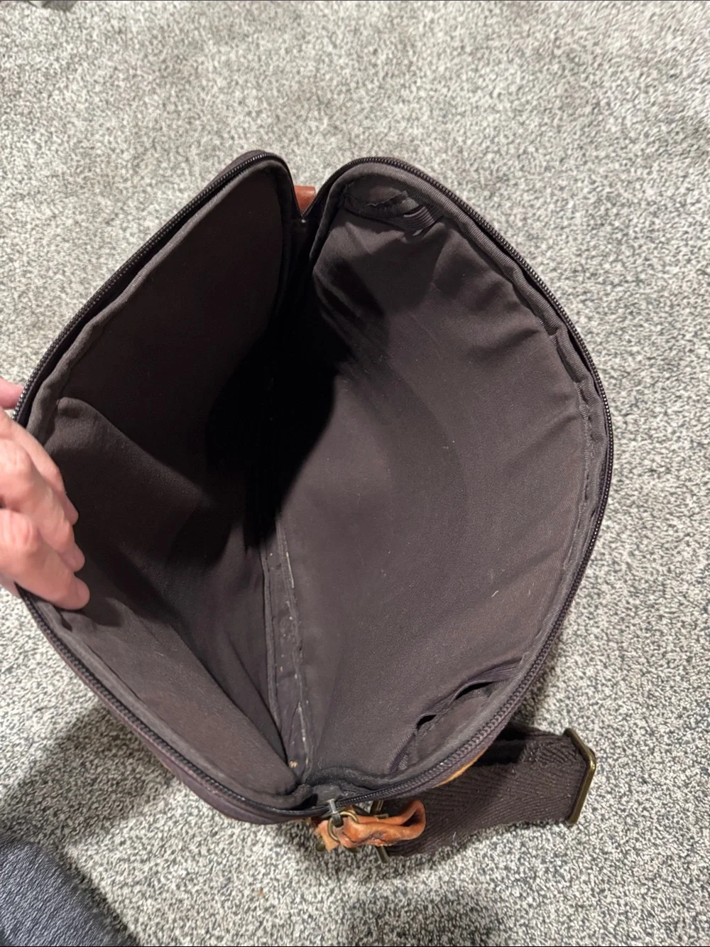 Suede Patchwork Messenger or Lap top Bag in Brown/Tan